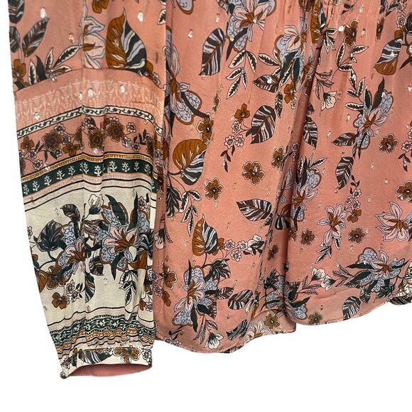 Veronica Beard Lowell Floral Print Silk Blouse Pink Pintuck Metallic Womens 6 - Picture 3 of 7